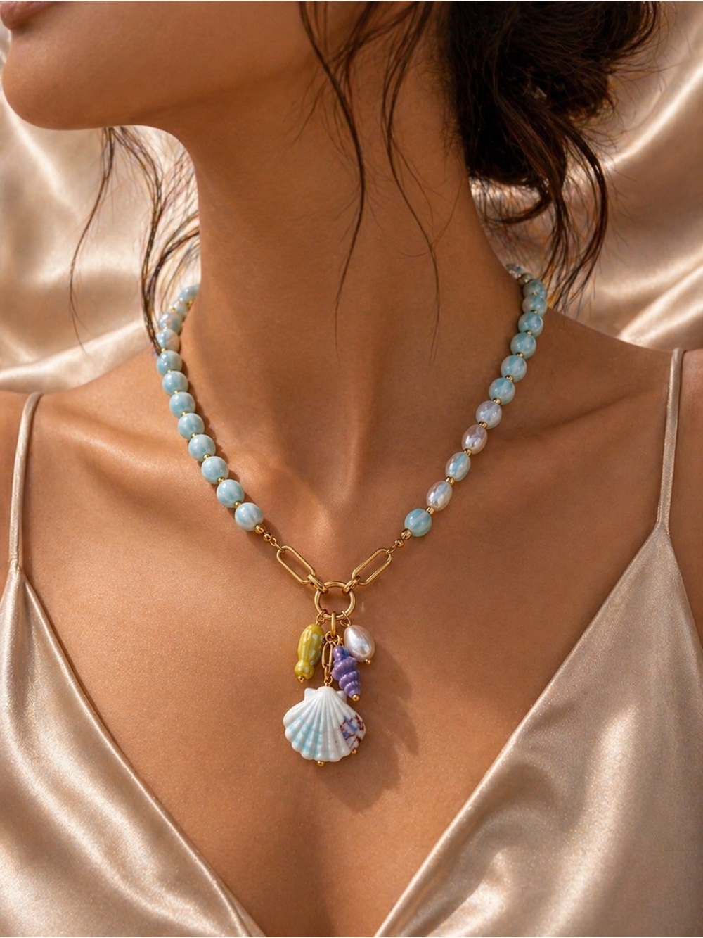 Beach Babes Pastel Beaded Shell Charm Necklace - Picture 7 of 13